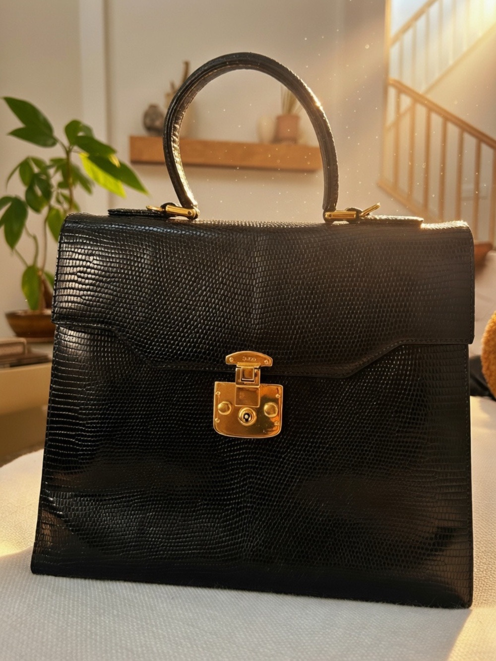 Vintage Gucci Lady Lock lizard skin in Black